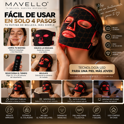 Máscara facial LED con Terapia de Luz Roja para la Cara y la Piel
