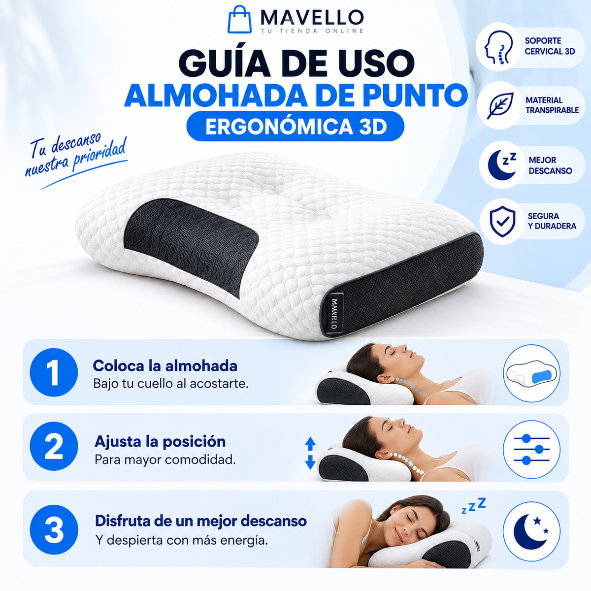 Almohada de punto ergonómica 3D